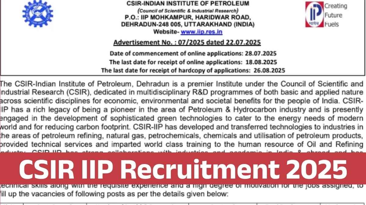 Dehradun CSIR IIP Recruitment 2025